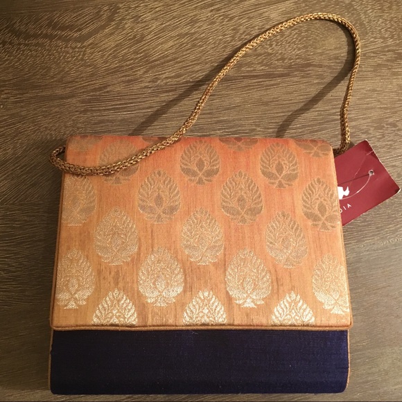 navy and gold evening bag